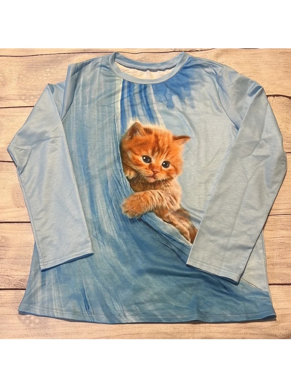 Cute Kitten Pocket Blue Cat long sleeve shirt